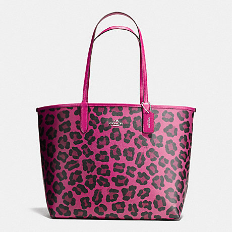COACH F36643 REVERSIBLE CITY TOTE IN WILD BEAST PRINT CANVAS SILVER/CRANBERRY/CRANBERRY