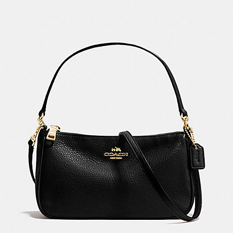 COACH f36645 TOP HANDLE POUCH IN PEBBLE LEATHER IMITATION GOLD/BLACK