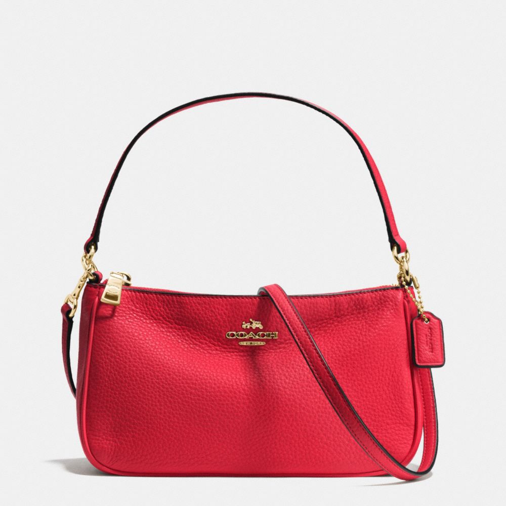 COACH F36645 TOP HANDLE POUCH IN PEBBLE LEATHER IMITATION-GOLD/CLASSIC-RED