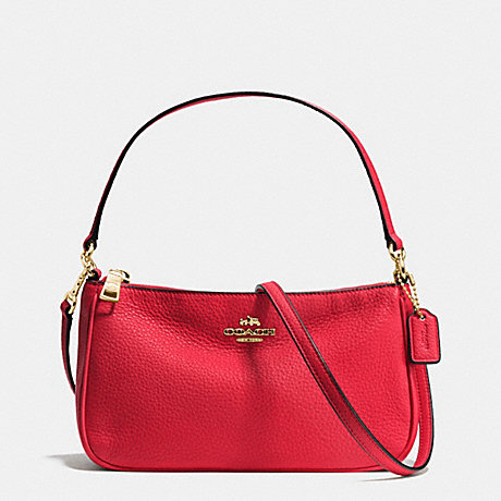COACH f36645 TOP HANDLE POUCH IN PEBBLE LEATHER IMITATION GOLD/CLASSIC RED