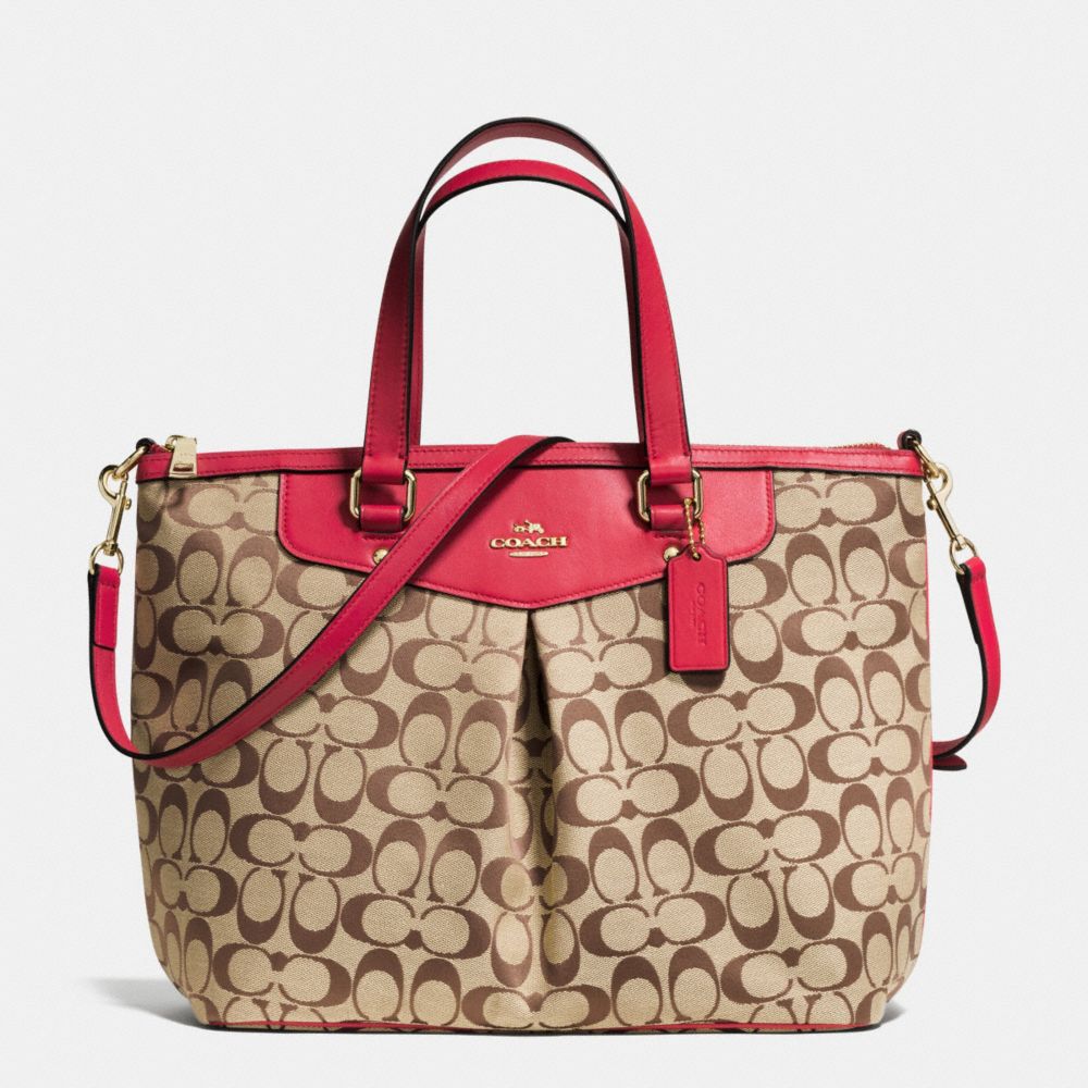 COACH F36653 Pleat Tote In Signature IMITATION GOLD/KHAKI/CLASSIC RED