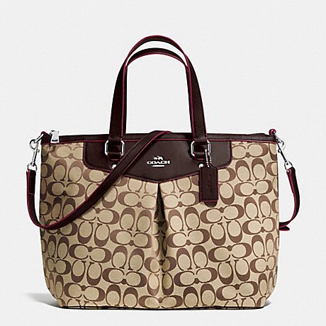 COACH F36653 PLEAT TOTE IN SIGNATURE SILVER/KHAKI/MAHOGANY