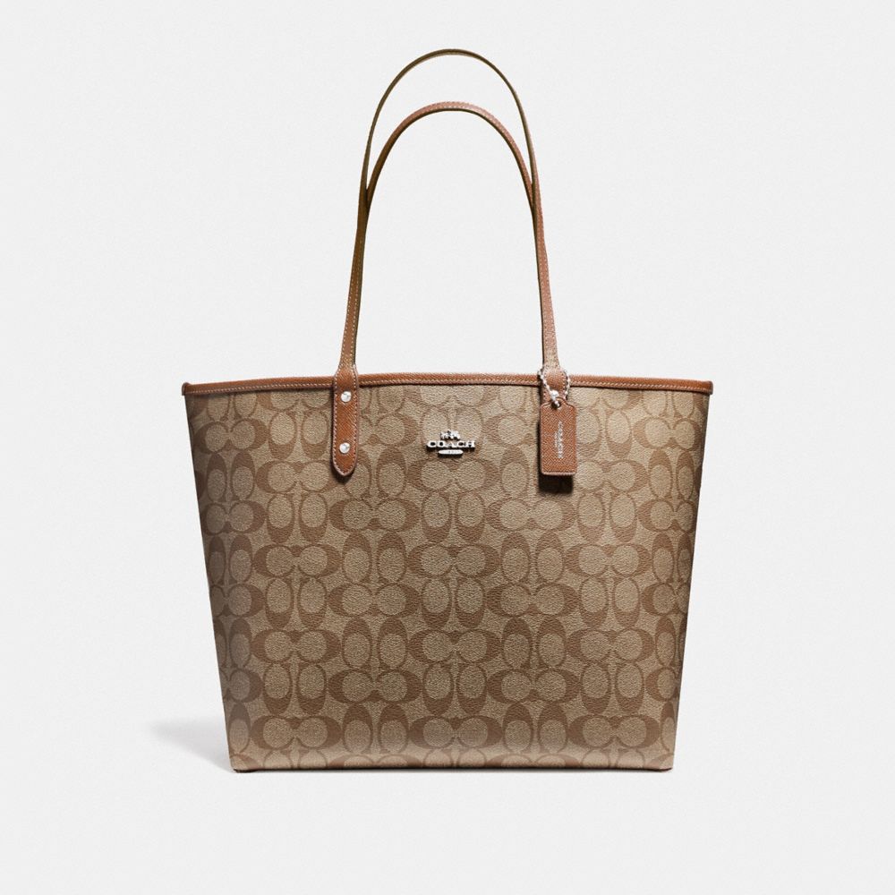 REVERSIBLE CITY TOTE IN SIGNATURE COATED CANVAS - COACH f36658 -  LIGHT GOLD/KHAKI