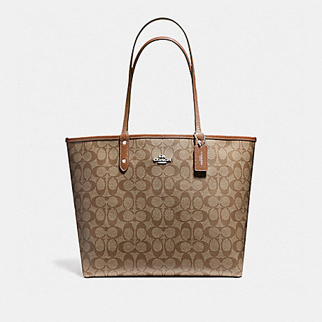 COACH REVERSIBLE CITY TOTE IN SIGNATURE COATED CANVAS - LIGHT GOLD/KHAKI - f36658