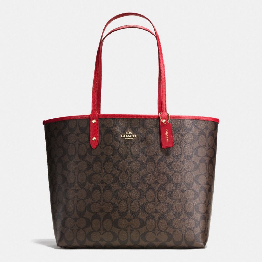 COACH F36658 Reversible City Tote In Signature IMITATION GOLD/BROWN/CLASSIC RED