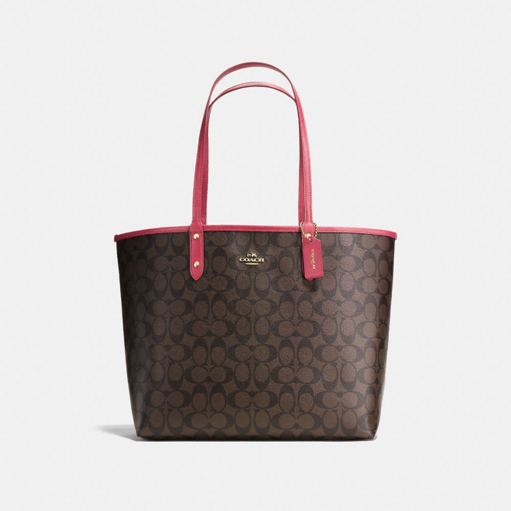 REVERSIBLE CITY TOTE IN SIGNATURE CANVAS - F36658 - BROWN/STRAWBERRY/IMITATION GOLD