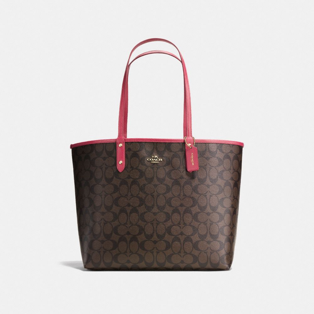 COACH F36658 Reversible City Tote In Signature Canvas BROWN/STRAWBERRY/IMITATION GOLD