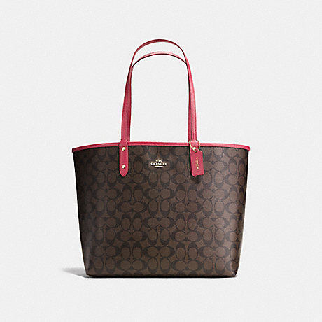 COACH REVERSIBLE CITY TOTE IN SIGNATURE CANVAS - BROWN/STRAWBERRY/IMITATION GOLD - F36658