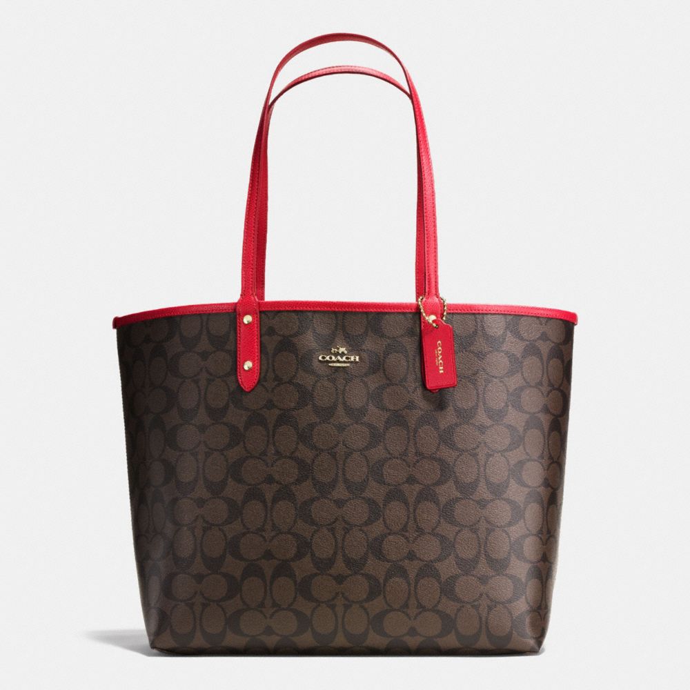 COACH REVERSIBLE CITY TOTE IN SIGNATURE - IMITATION GOLD/BROWN/BRIGHT RED - F36658