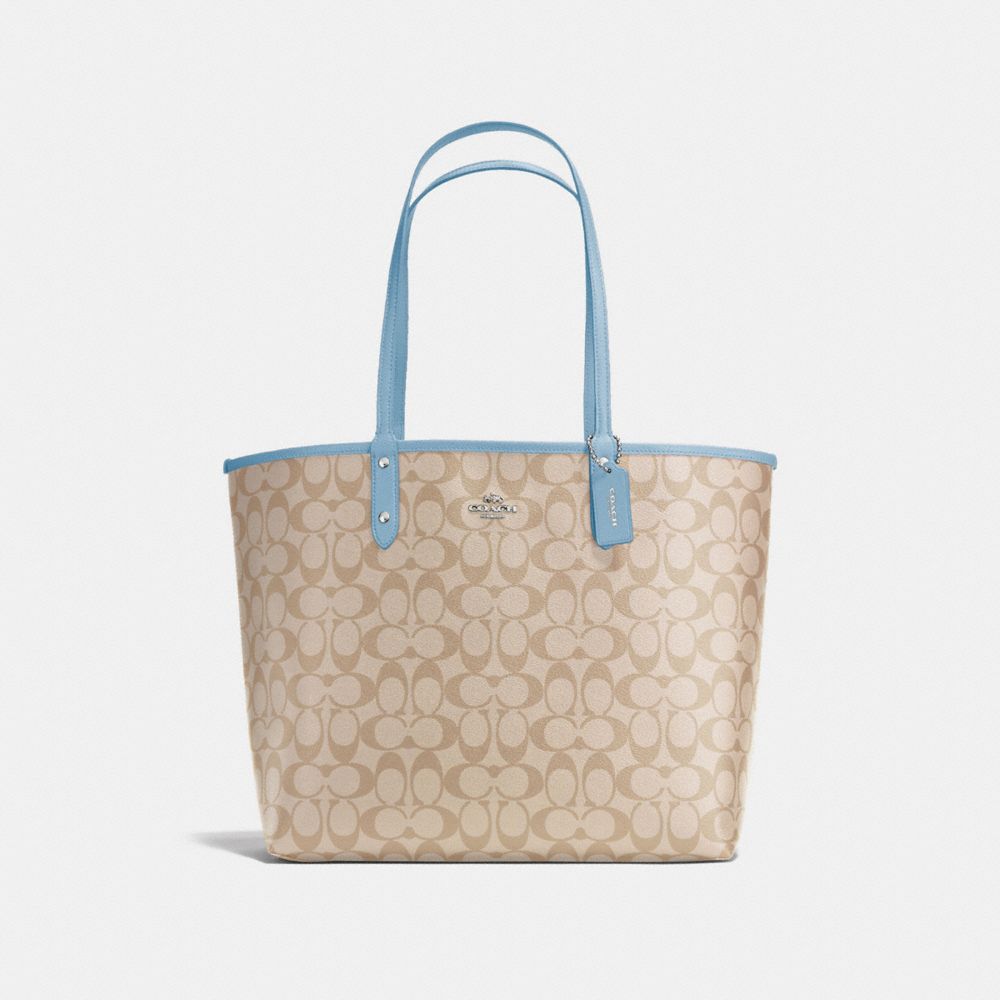 COACH REVERSIBLE CITY TOTE IN SIGNATURE CANVAS - LIGHT KHAKI/CORNFLOWER/SILVER - F36658