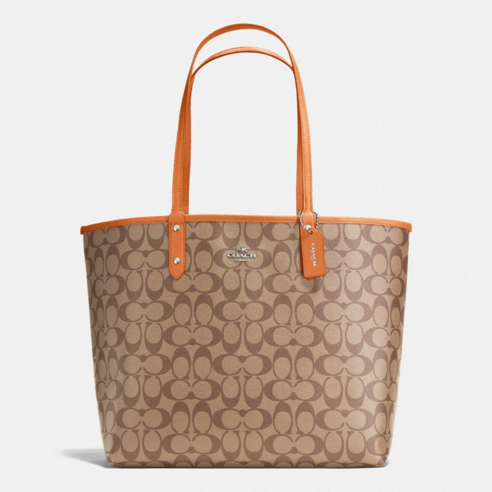 COACH REVERSIBLE CITY TOTE IN SIGNATURE - SILVER/KHAKI/ORANGE PEEL - f36658