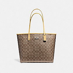 REVERSIBLE CITY TOTE - COACH f36658 - khaki/vanilla/silver