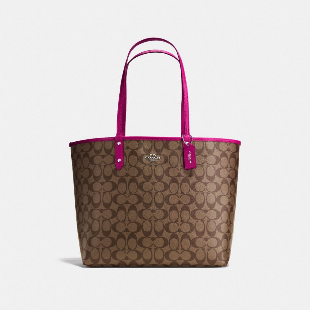 COACH F36658 - REVERSIBLE CITY TOTE IN SIGNATURE CANVAS - KHAKI/CERISE ...