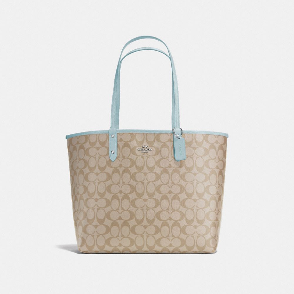 COACH REVERSIBLE CITY TOTE IN SIGNATURE CANVAS - LIGHT KHAKI/SEAFOAM/SILVER - F36658