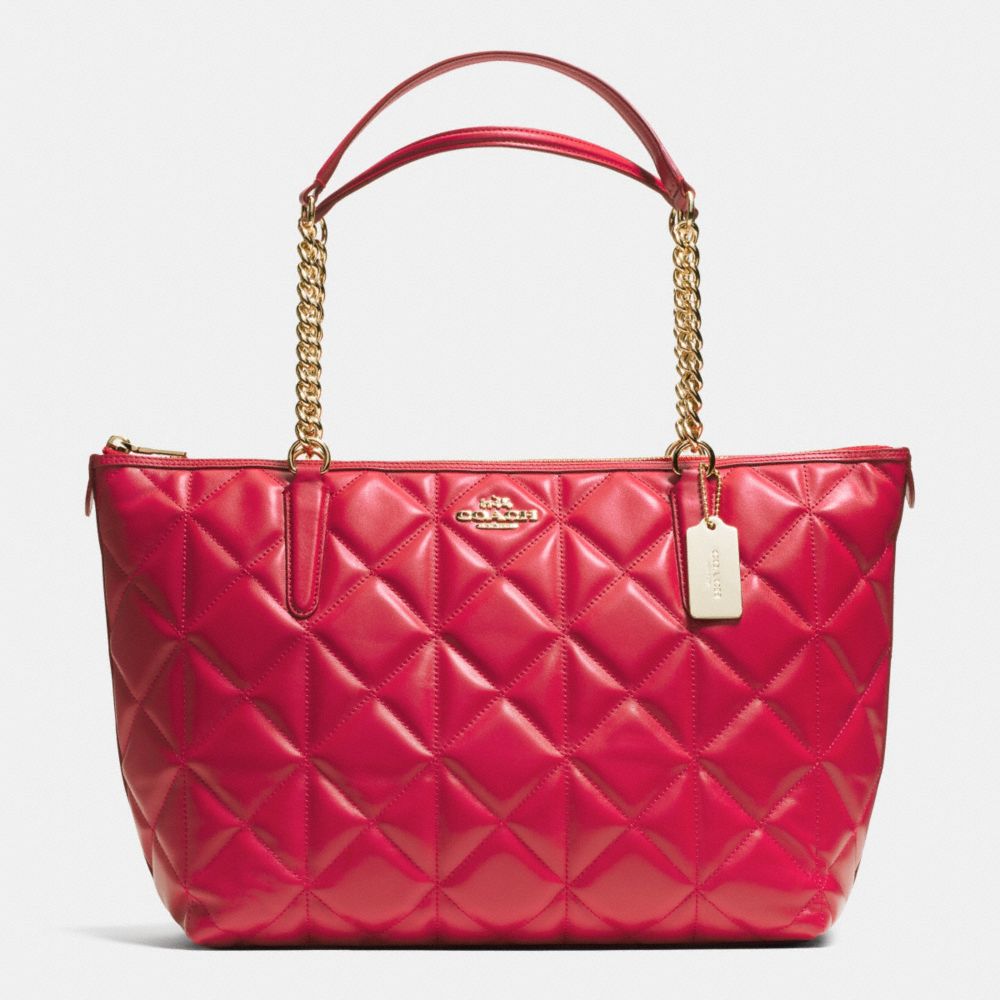 COACH F36661 Ava Chain Tote In Quilted Leather IMITATION GOLD/CLASSIC RED
