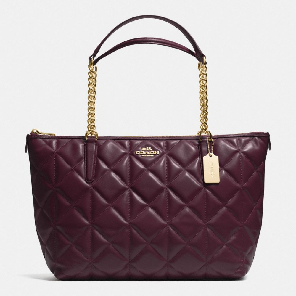 AVA CHAIN TOTE IN QUILTED LEATHER - f36661 - IMITATION GOLD/OXBLOOD 1