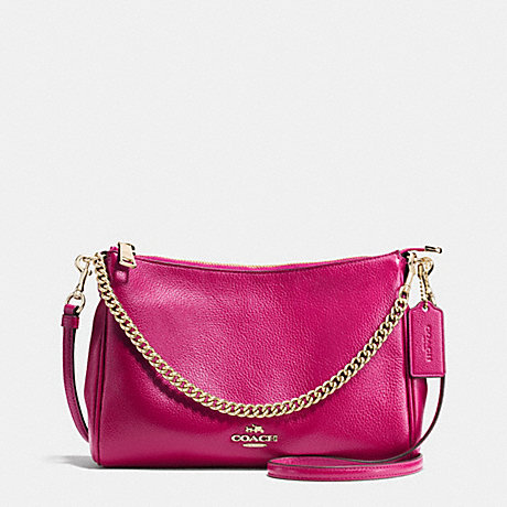 COACH f36666 CARRIE CROSSBODY IN PEBBLE LEATHER IMITATION GOLD/CRANBERRY