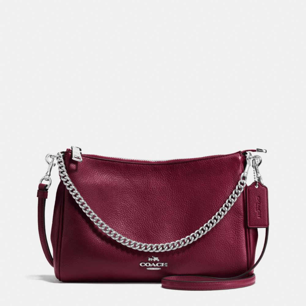 CARRIE CROSSBODY IN PEBBLE LEATHER - SILVER/BURGUNDY - COACH F36666