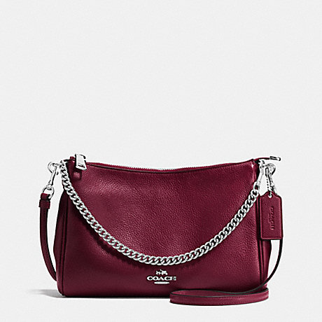 COACH F36666 CARRIE CROSSBODY IN PEBBLE LEATHER SILVER/BURGUNDY