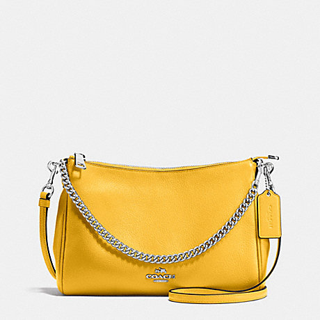 COACH F36666 CARRIE CROSSBODY IN PEBBLE LEATHER SILVER/CANARY