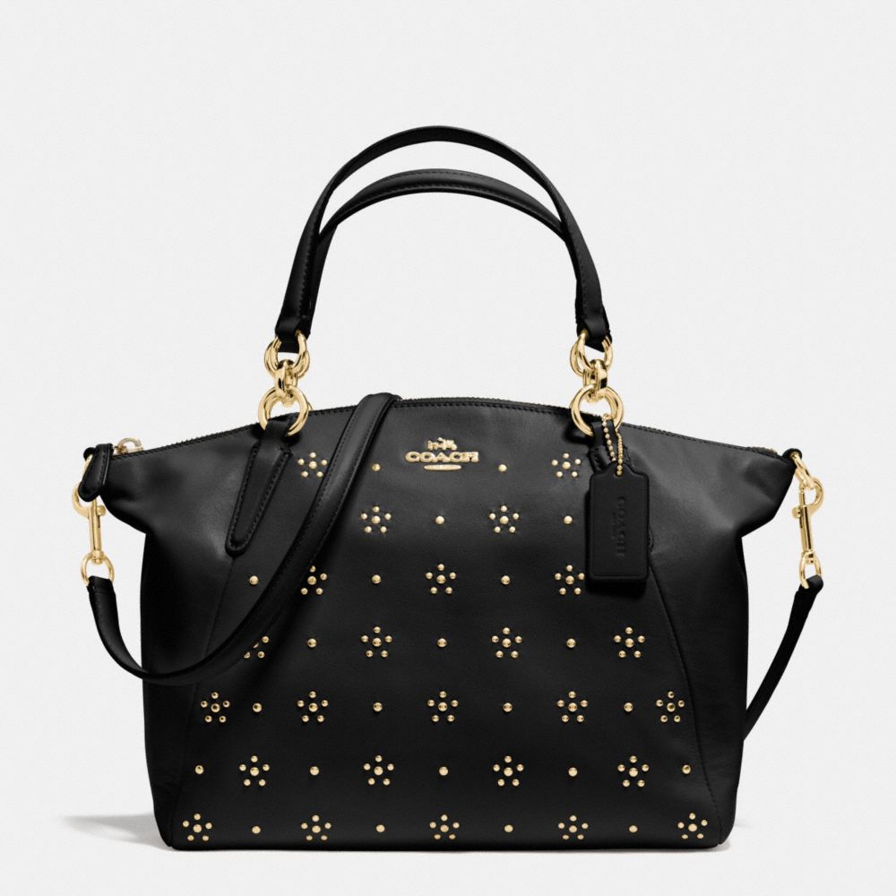 ALL OVER STUD SMALL KELSEY SATCHEL IN CALF LEATHER - f36670 - IMITATION GOLD/BLACK