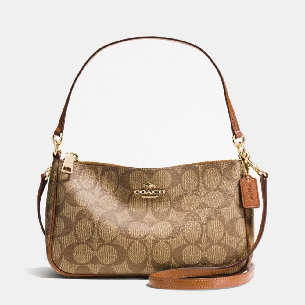 COACH F36674 TOP HANDLE POUCH IN SIGNATURE IMITATION-GOLD/KHAKI/SADDLE