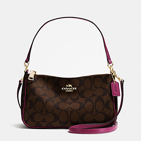 COACH TOP HANDLE POUCH IN SIGNATURE - IMITATION GOLD/BROWN/FUCHSIA - f36674