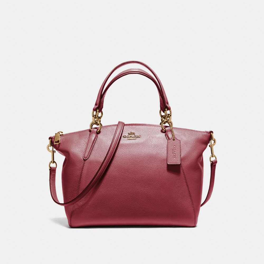 SMALL KELSEY SATCHEL IN PEBBLE LEATHER - f36675 - LIGHT GOLD/CRIMSON