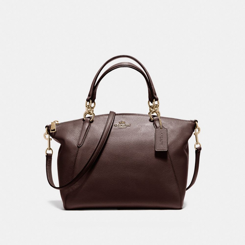 SMALL KELSEY SATCHEL IN PEBBLE LEATHER - f36675 - LIGHT GOLD/OXBLOOD 1