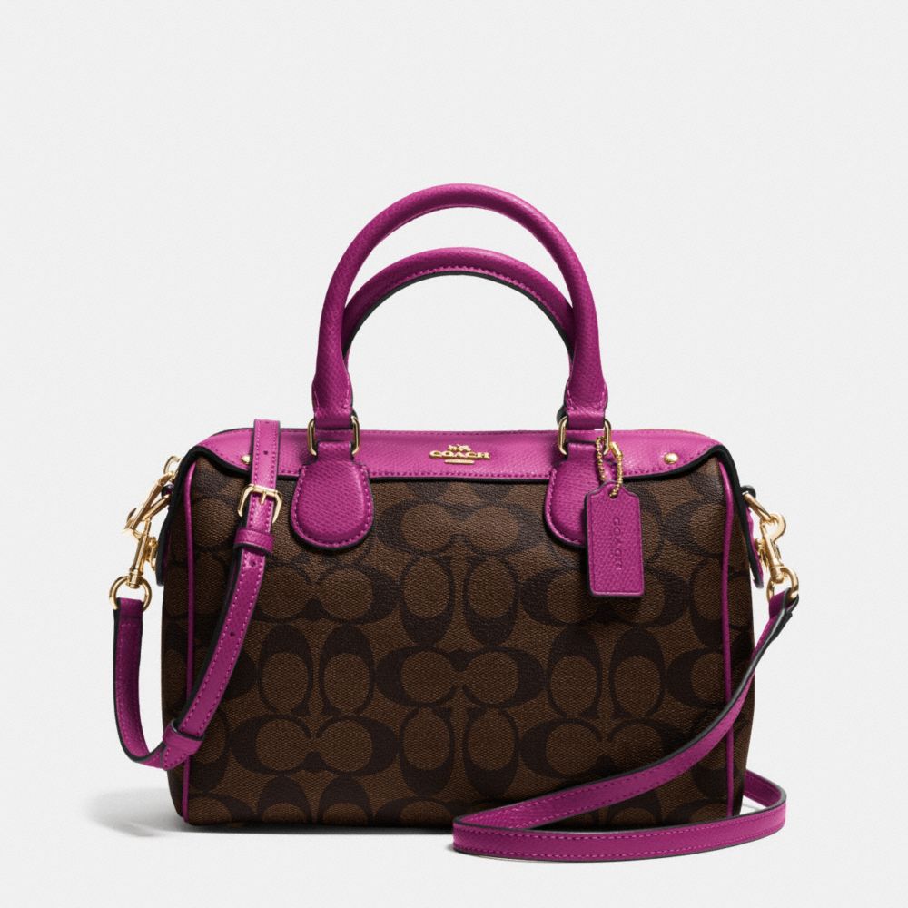 COACH F36702 MINI BENNETT SATCHEL IN SIGNATURE IMITATION-GOLD/BROWN/FUCHSIA