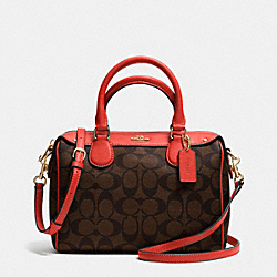 COACH F36702 Mini Bennett Satchel In Signature IMITATION GOLD/BROWN/CARMINE