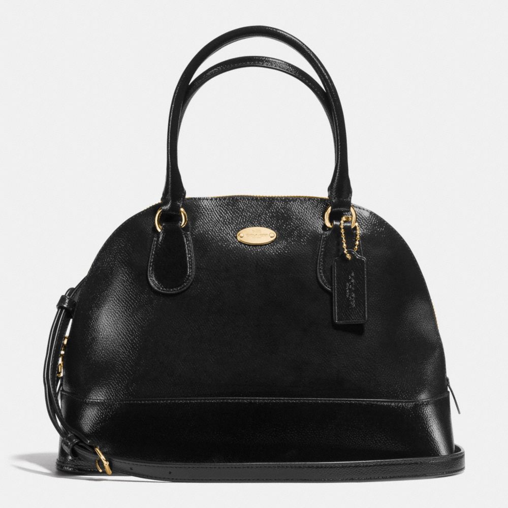 COACH F36703 Cora Domed Satchel In Patent Crossgrain Leather IMITATION GOLD/BLACK