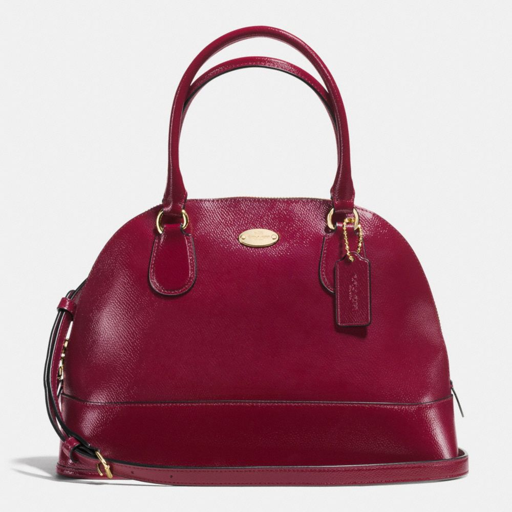 COACH F36703 Cora Domed Satchel In Patent Crossgrain Leather IMITATION GOLD/SHERRY