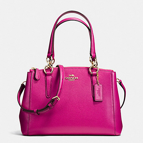 COACH F36704 MINI CHRISTIE CARRYALL IN CROSSGRAIN LEATHER IMITATION-GOLD/CRANBERRY