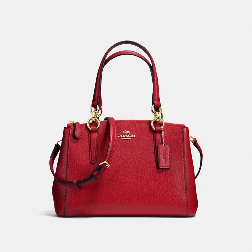 COACH F36704 - MINI CHRISTIE CARRYALL IN CROSSGRAIN LEATHER IMITATION GOLD/TRUE RED