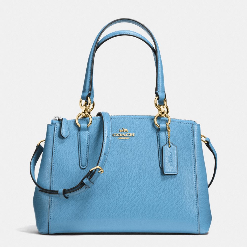 MINI CHRISTIE CARRYALL IN CROSSGRAIN LEATHER - IMITATION GOLD/BLUEJAY - COACH F36704