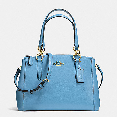 COACH f36704 MINI CHRISTIE CARRYALL IN CROSSGRAIN LEATHER IMITATION GOLD/BLUEJAY