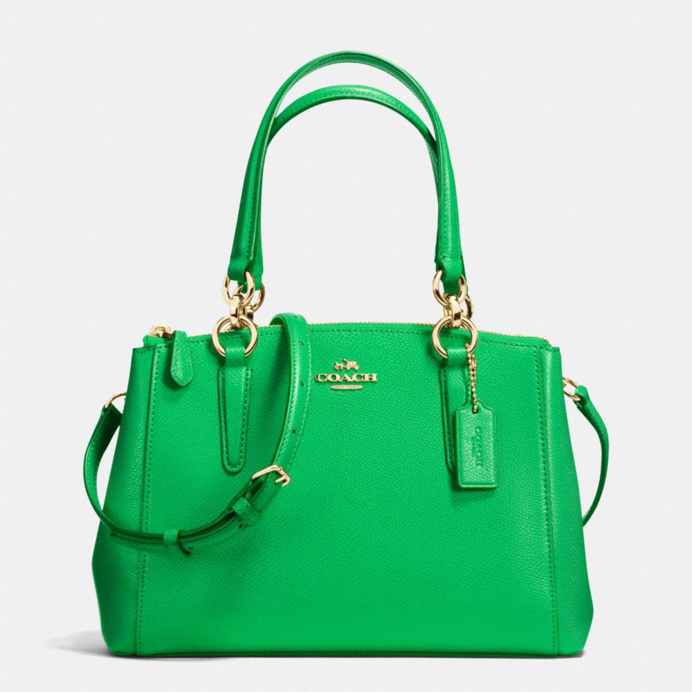 COACH F36704 - MINI CHRISTIE CARRYALL IN CROSSGRAIN LEATHER IMITATION GOLD/KELLY GREEN