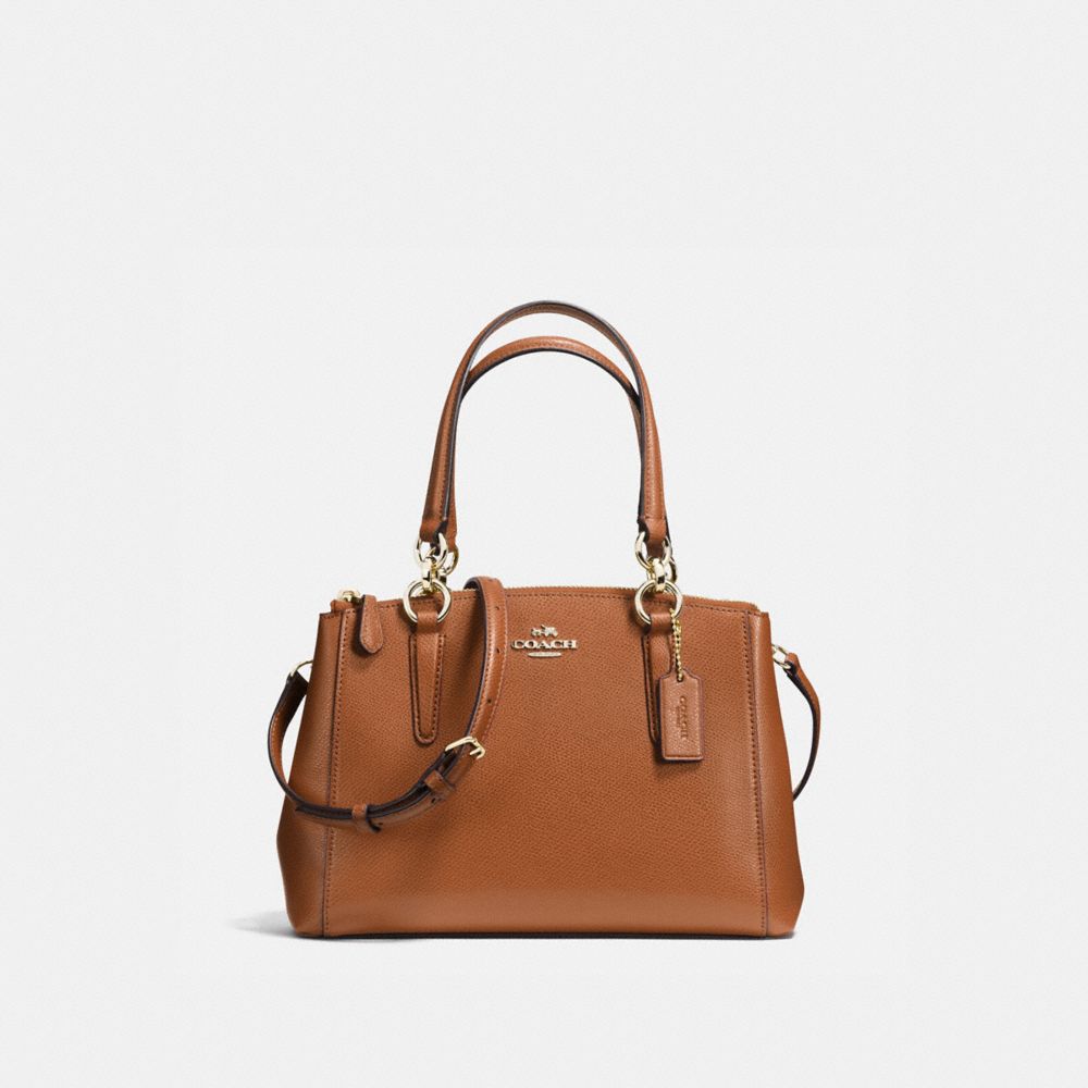 COACH F36704 - MINI CHRISTIE CARRYALL IN CROSSGRAIN LEATHER IMITATION GOLD/SADDLE
