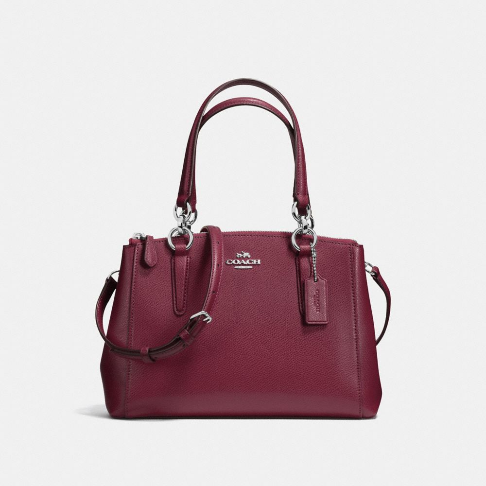 COACH F36704 - MINI CHRISTIE CARRYALL IN CROSSGRAIN LEATHER SILVER/BURGUNDY