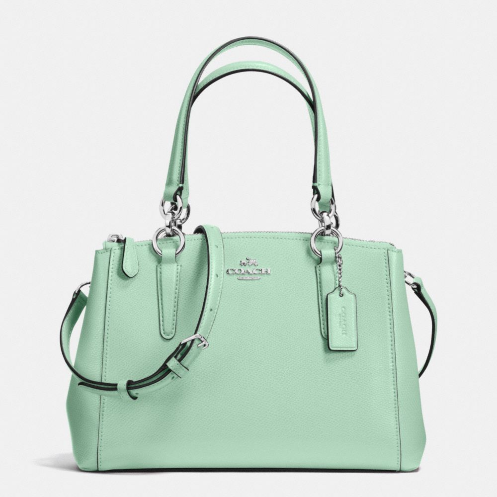 COACH MINI CHRISTIE CARRYALL IN CROSSGRAIN LEATHER - SILVER/SEAGLASS - f36704