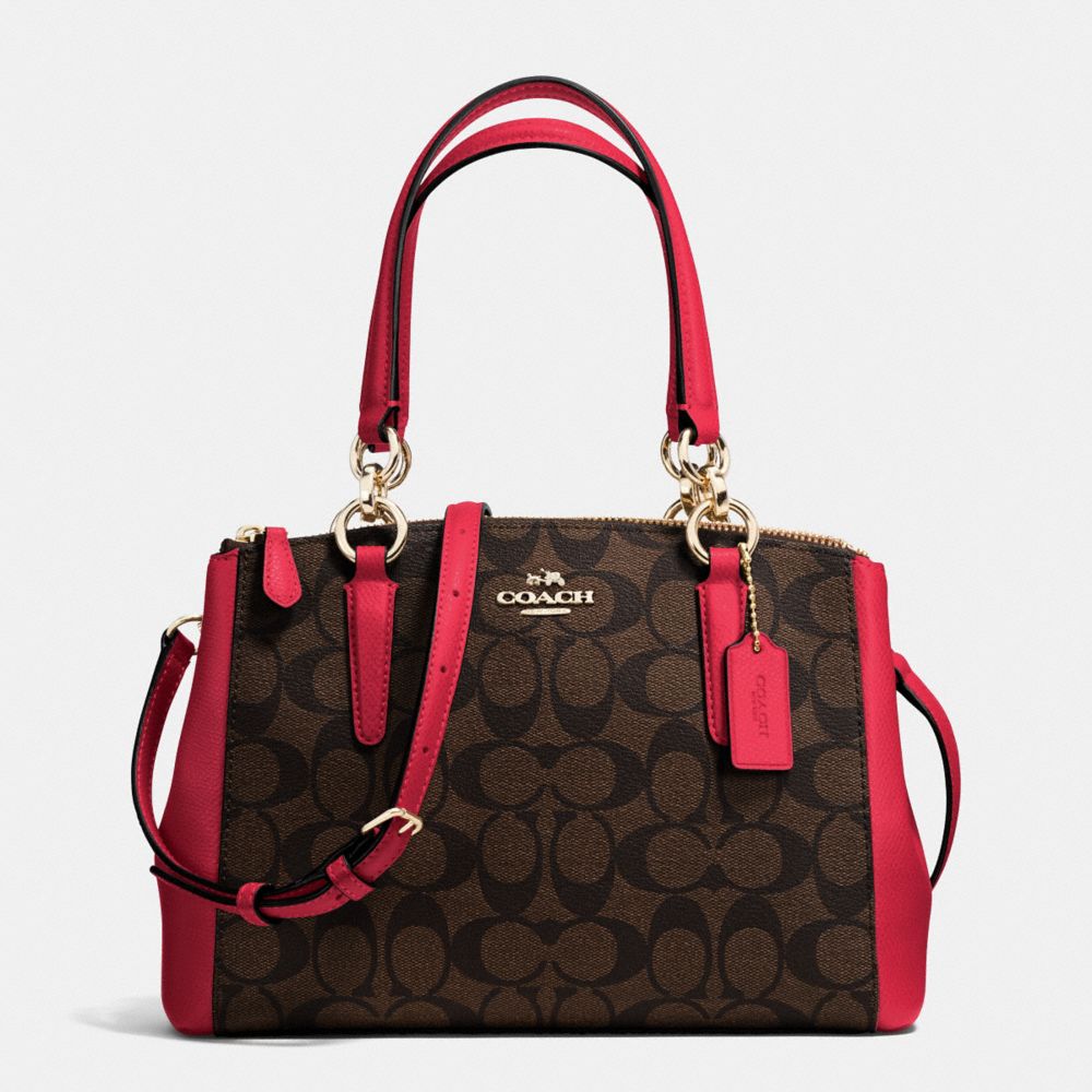 MINI CHRISTIE CARRYALL IN SIGNATURE - f36718 - IMITATION GOLD/BROW TRUE RED