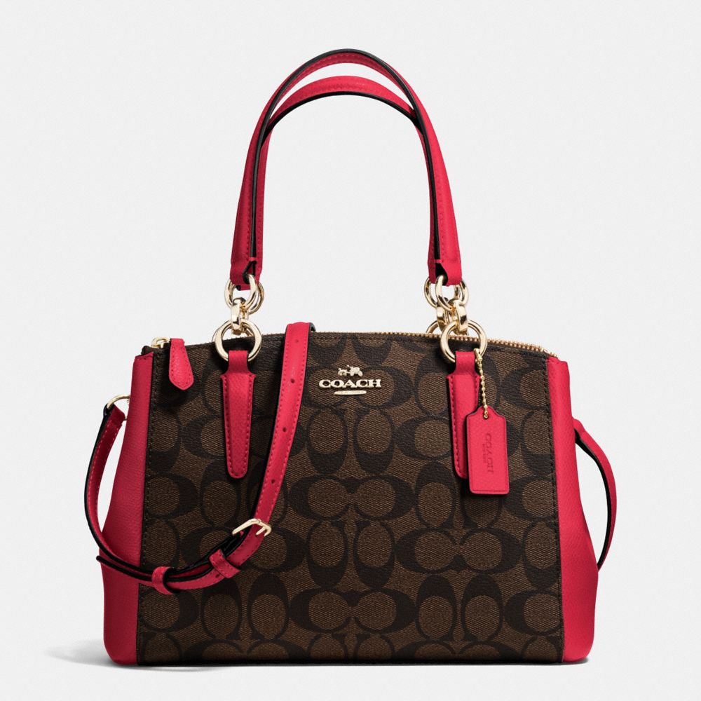 COACH F36718 MINI CHRISTIE CARRYALL IN SIGNATURE IMITATION-GOLD/BROW-TRUE-RED