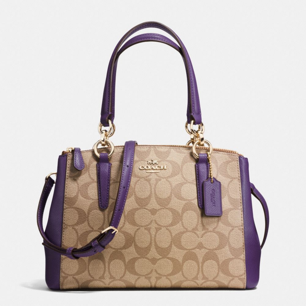 MINI CHRISTIE CARRYALL IN SIGNATURE - IMITATION GOLD/KHAKI AUBERGINE - COACH F36718