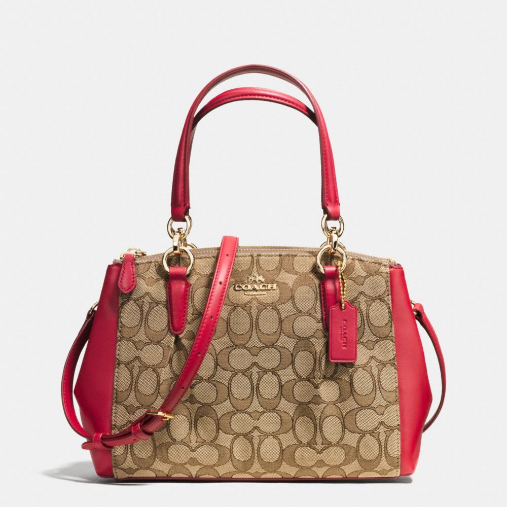 MINI CHRISTIE CARRYALL WITH PLEATS IN OUTLINE SIGNATURE - IMITATION GOLD/KHAKI/CLASSIC RED - COACH F36719