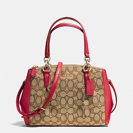 COACH F36719 MINI CHRISTIE CARRYALL WITH PLEATS IN OUTLINE SIGNATURE IMITATION-GOLD/KHAKI/CLASSIC-RED
