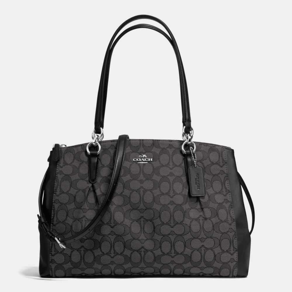 COACH F36720 - CHRISTIE CARRYALL WITH PLEATS IN SIGNATURE SILVER/BLACK SMOKE/BLACK