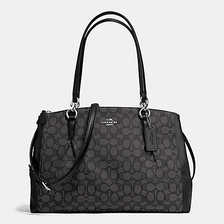 COACH CHRISTIE CARRYALL WITH PLEATS IN SIGNATURE - SILVER/BLACK SMOKE/BLACK - f36720