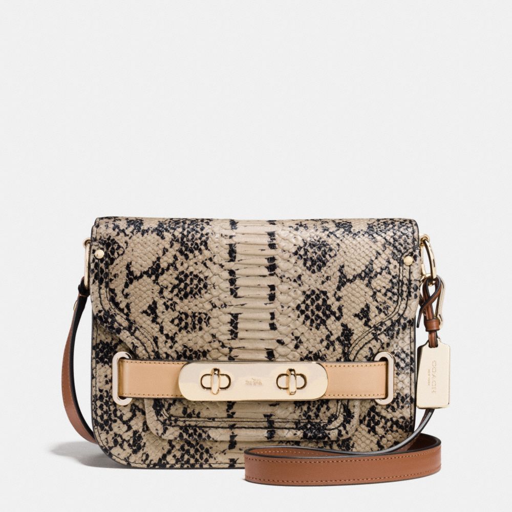 COACH F36736 Coach Small Swagger Shoulder Bag In Colorblock Exotic Embossed Leather LIGHT GOLD/BEECHWOOD