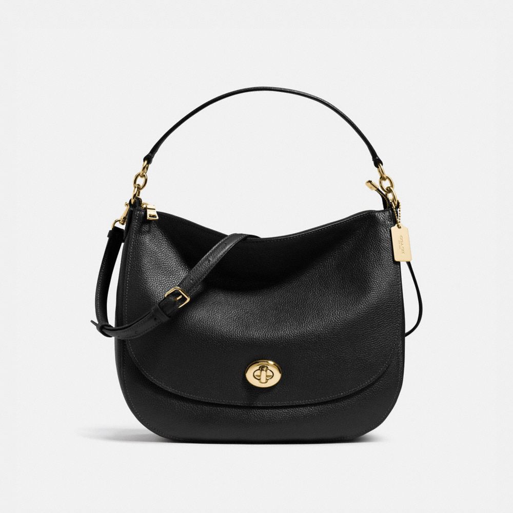 TURNLOCK HOBO IN PEBBLE LEATHER - LIGHT GOLD/BLACK - COACH F36762